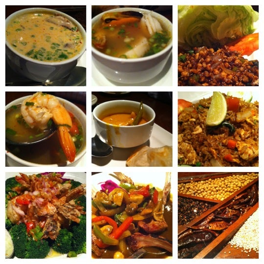 All the soups r yam! chicken coconut soup, spicy hot&sour shrimp soup,spicy seafood soup,Roti canal,Spicy fried rice w chicken,Basil lettuce wrap,Honey butter shrimp,Spicy basil lamb!