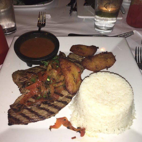 This is what I ordered, I ate the rice and beans. The sautéed steak had no flavor. Drinks were about $15 each. The bathroom needs to be redone. Pricy place for no reason.