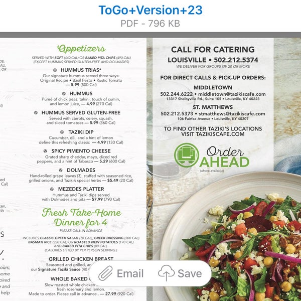 Taziki's menu online