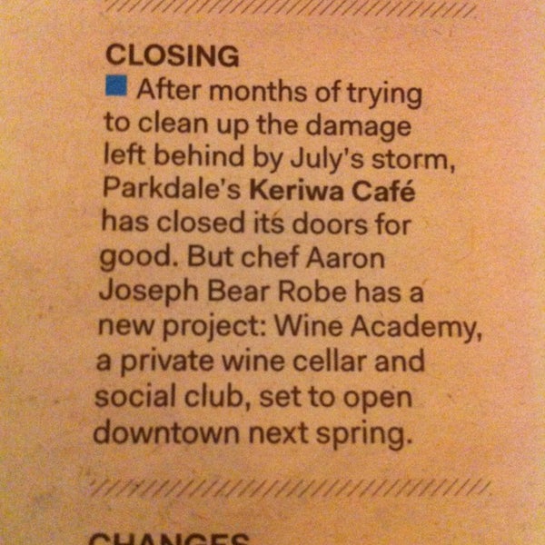 Keriwa Café is now closed :(