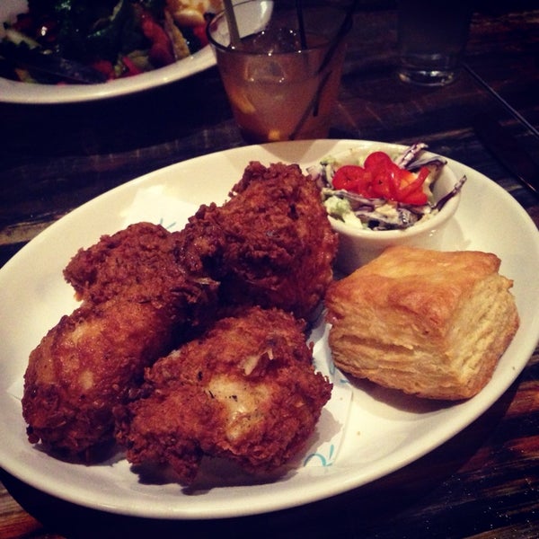 Buttermilk Fried Chicken and a delicious side of slaw and a light flacks biscuit. The drinks are pretty amazing as well.