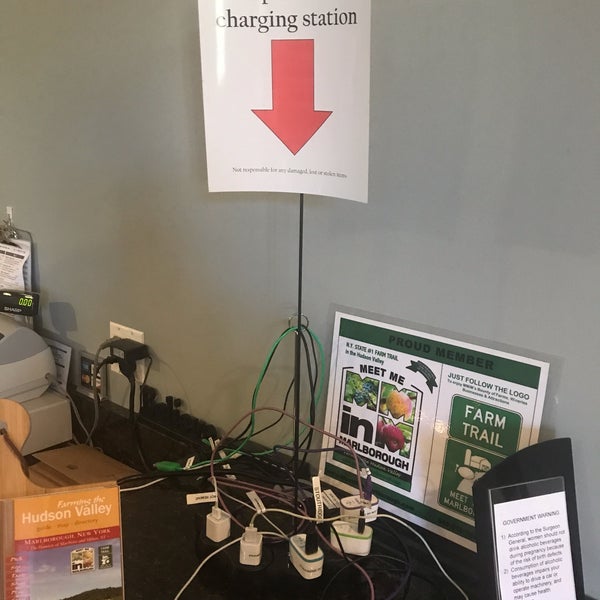 Low battery? Take advantage of the charging station on the counter just inside the door