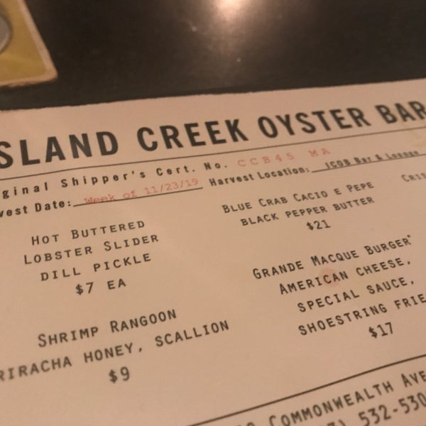 Das Foto wurde bei Island Creek Oyster Bar von Eric A. am 11/30/2019 aufgenommen