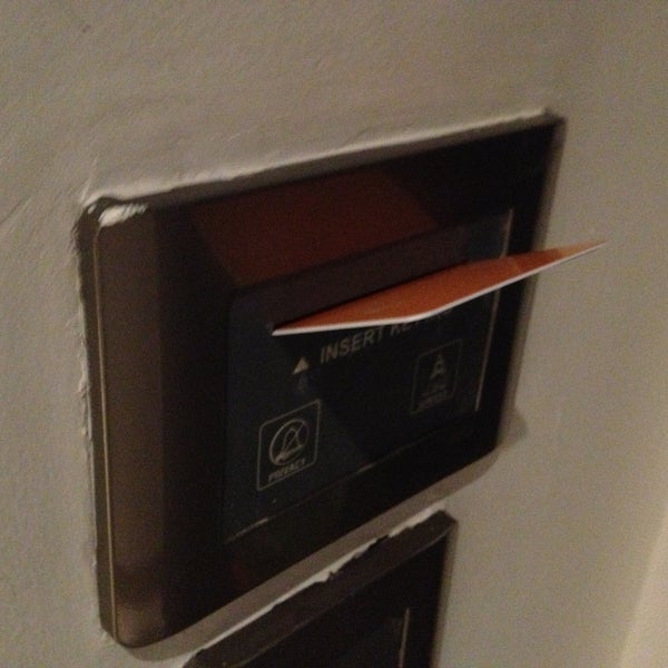 Remember to insert your room card into the slot in the wall…and when you take it out? Lights out in 15 seconds!