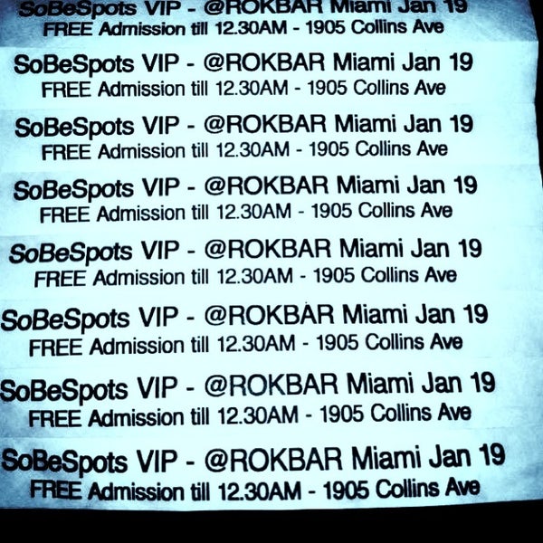 SoBeSpots invite You & all our FourSquare Friends to Party with us for FREE @RokBar Sat 01/19 Sound by DJ EFXTo get FREE Pass for Free VIP Admission for you & all your Friends Text: 305-793-8321