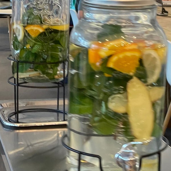 Grab a glass of their fruit infused water. Really refreshing after a nice strong coffee