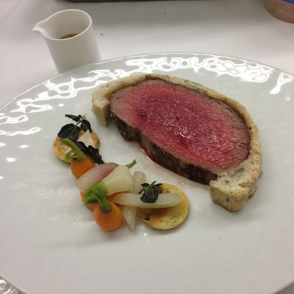 Christmas Menu: Prime Rib en croute with roasted root vegetables and Perigord truffles.