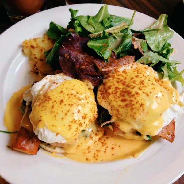 The Cajun Benedict is one of the best benedicts I've ever tasted. In place of ham is andouille sausage, and the hollandaise is topped with a variety of Cajun spices. Goes great with a Bloody Mary