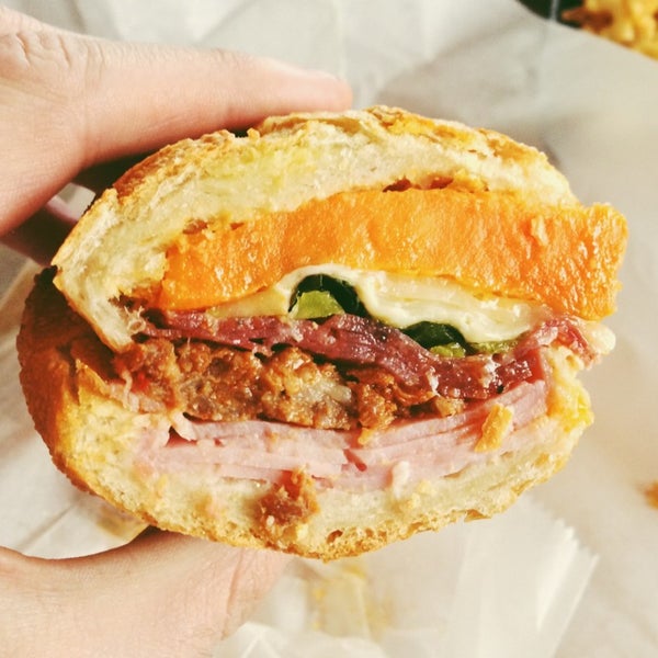 With Salami, Mexican Chorizo, Ham, Muenster, Pickled Jalapenos, Sweet Potatoes & Thai Basil, the Godfather Part II is the United Nations of sandwiches