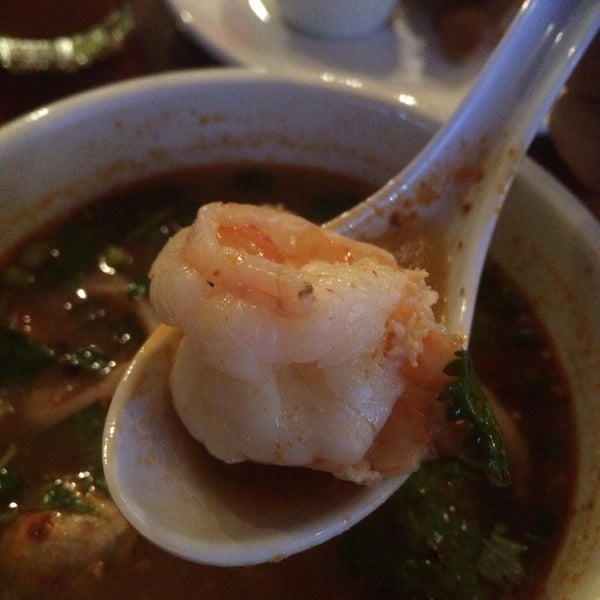 Tom yum goon!  Very flavorful with some huge shrimps!  I had the pad kee mao with beef. The noodle was good. Very fresh. The beef was cooked a little too long. A little too tough for my liking.