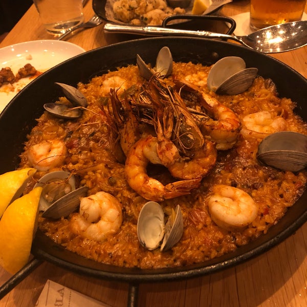 Paella is BIG but lovely. Croquettes were great, atmosphere buzzy, great outdoor seating,