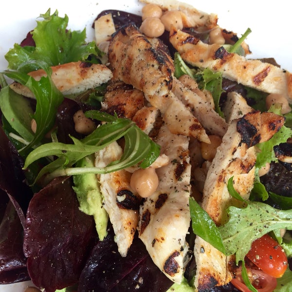 Grilled Chicken Salad, hold parm cheese, add chick peas! #healthy #filling #perfectportion #lunch