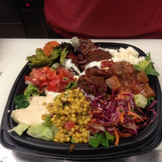 Mediterranean Salad with falafel, everything no onions = $8.52, with tax. Great lunch  deal.