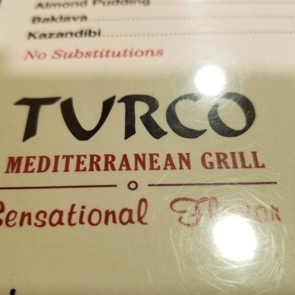 Foto diambil di Turco Mediterranean Grill oleh Alayna W. pada 10/21/2019
