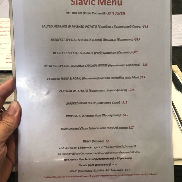 Slavic menu on weekends. But actually most items are on the normal menu too