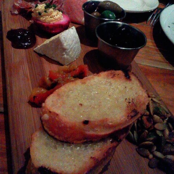 Antipasto board is great, first time ever having a pickled egg...also the blackened chicken salad sandwich is tasty.