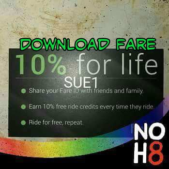 Download Fare, enter SUE1 as Fare ID. Share your code and earn rides credits, forever!