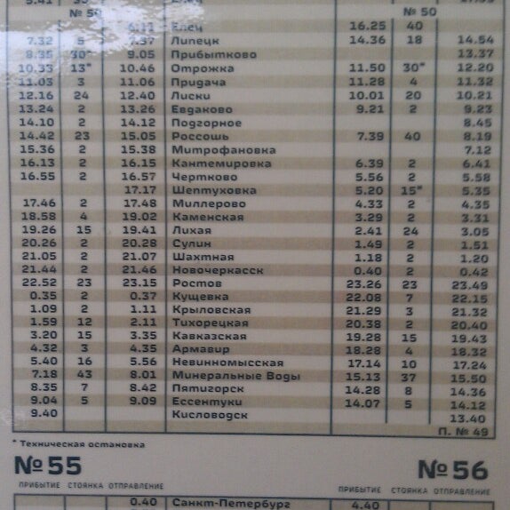 Расписание маршрута поезда 49
