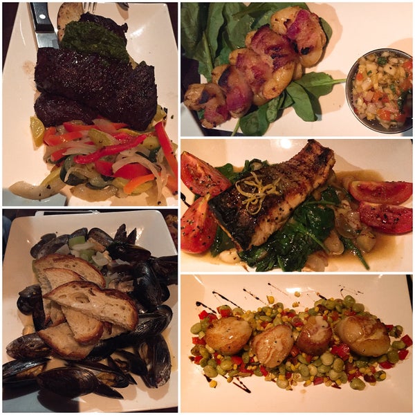Churrasco, mussels, scallops wrapped in bacon, salmon and scallop entree. Was all decent but the wait for the food took forever. Very tiny kitchen w/only an oven surprise the food came out all decent.