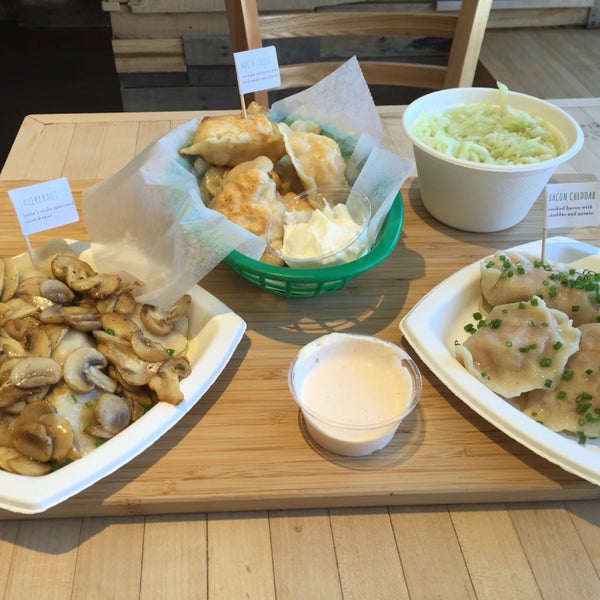 Stick with the pierogies (fried Mac n cheese and boiled bacon cheddar are both great). Bag the cucumber salad. And get an order of helen's dip and a Long Island iced green tea.
