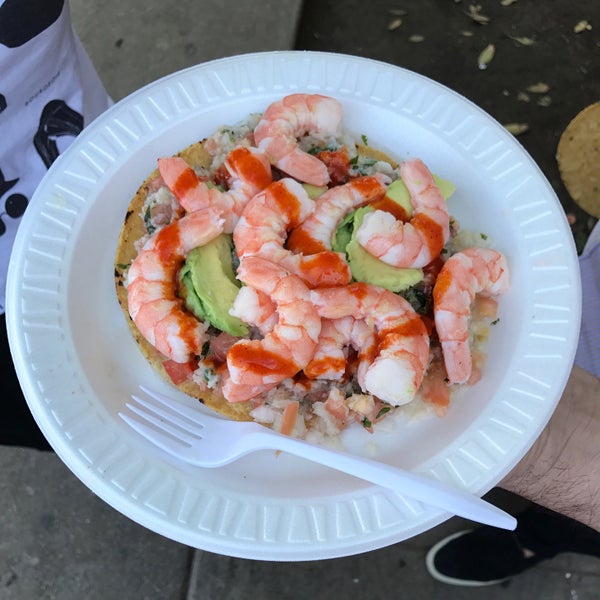 Do yourself a favor and order the vibrant and fresh tostada with shrimp (camarones) ceviche. Top it off with a squeeze of lime and a dash of hot sauce.
