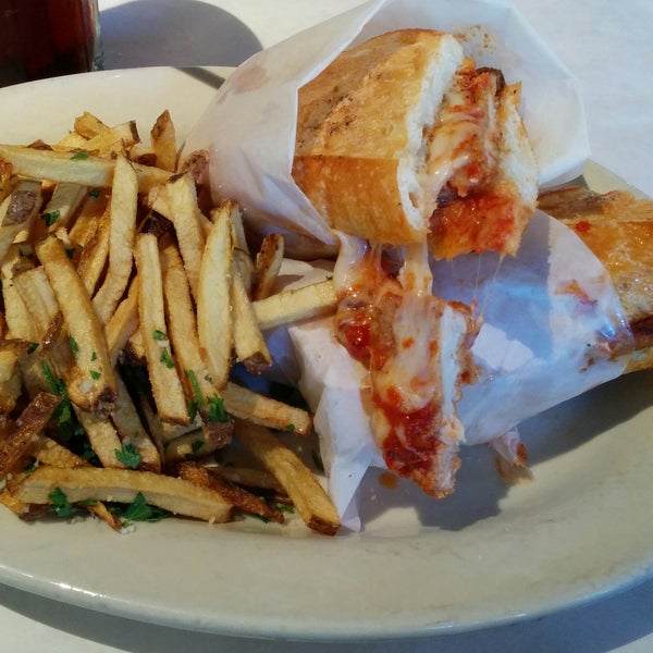 Great chicken parmesan sandwich. Get a booth, tables are very close together to each other. Awesome service.