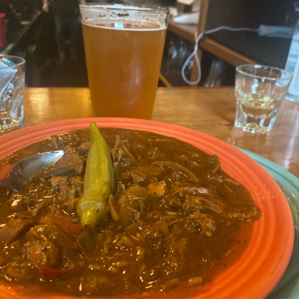 Get the gumbo! Nice and spicy, so be sure to pair it with a beer.