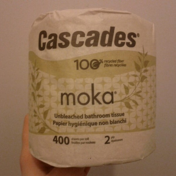 Bonus points for using "unbleached bathroom tissue" – 100% recycled fiber.