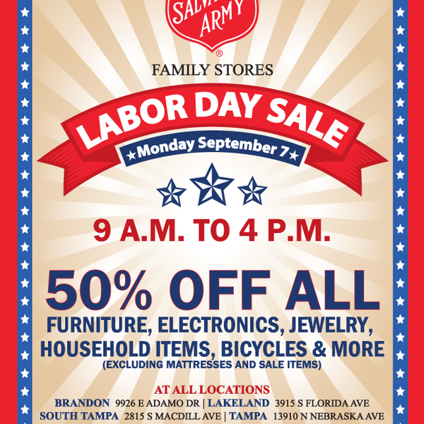 Get ready to celebrate Labor Day with 50% off furniture, electronics, jewelry and more!