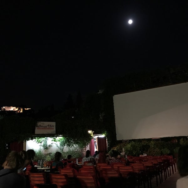 Movie screen in front, Akropolis in the back. Ask for blanket if you feel cold during late show.