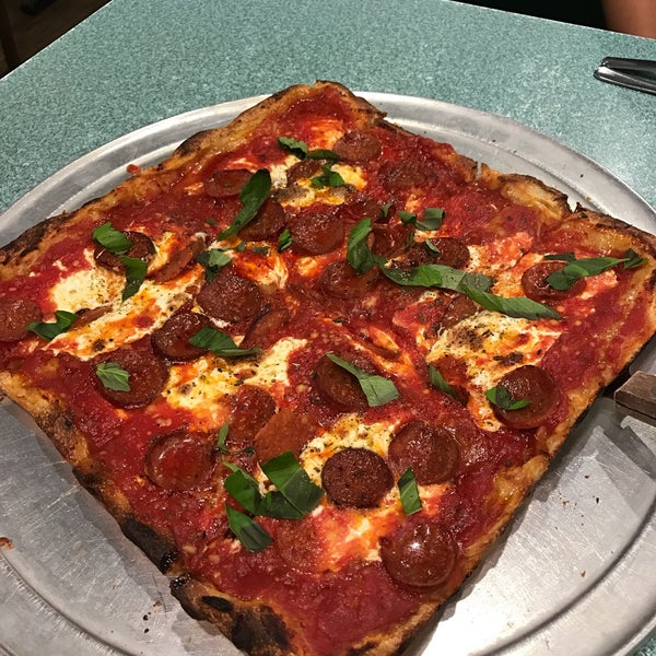 The new grandma is delicious. Thin square pie. Get it with pepperoni.
