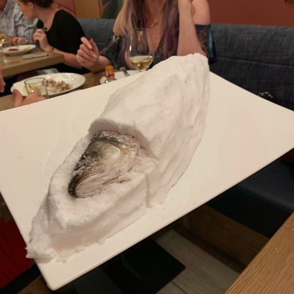 service v. poor. Table not ready at the res time. more bread took forever. bottle of wine took 3 tries. But branzino in salt lovely. asparagus heavenly, endive salad a delight) but miserly portions