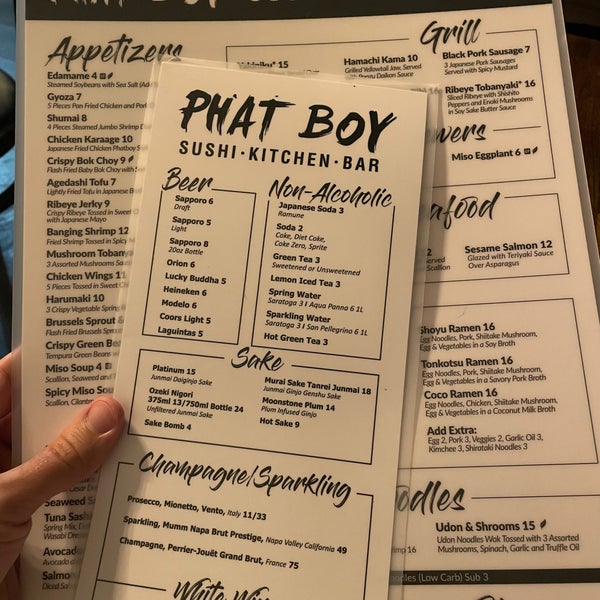 Phat boy 2024 sushi menu