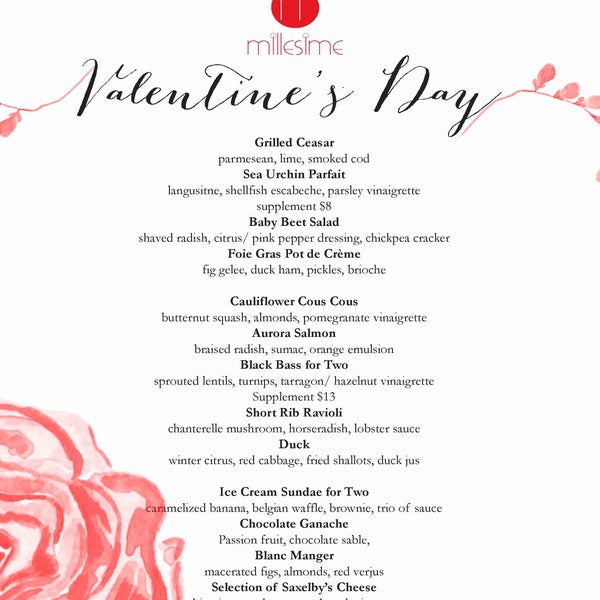 Make your reservation now for our decadent 3 course prix fixe Valentine's Day dinner!  $75 per person, 2/14, seatings 7-10pm.