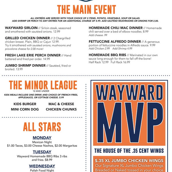 Wayward's new menu!