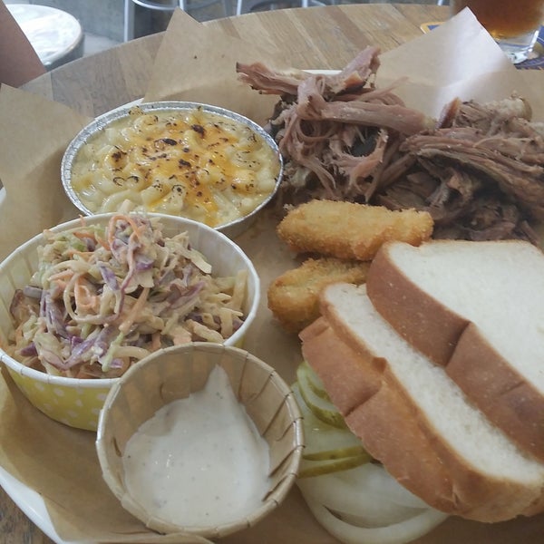 Fried pickles, pulled pork and brisket were great.