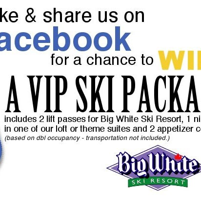 Win a FREE VIP Ski Package for 2! Just Like & share us on facebook http://www.facebook.com/Ramada.Kelowna.Hotel.Conference.Centre