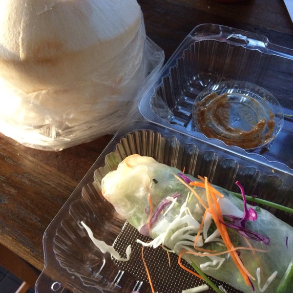 Fresh young coconut juice and vegetable rolls. Great vegan options, pad thai and glass noodle salad is pretty good as well.