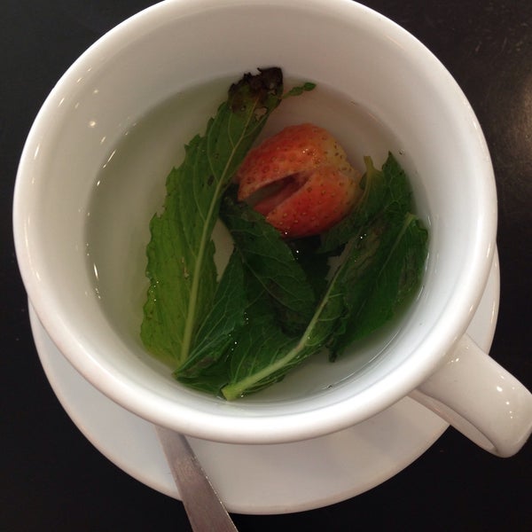 Mint tea with a strawberry!!! Refreshing!!