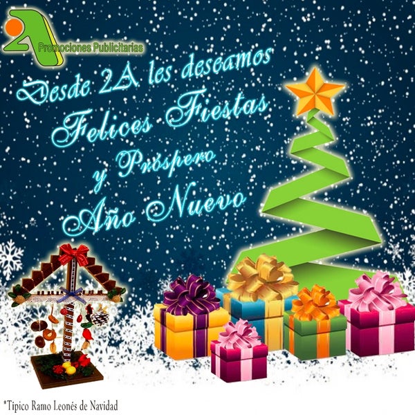 Desde 2A PROMOCIONES PUBLICITARIAS, S.L. os deseamos de corazón, unas muy FELICES FIESTAS y un muy PRÓSPERO 2015 cargado de éxitos tanto a nivel personal como profesional.