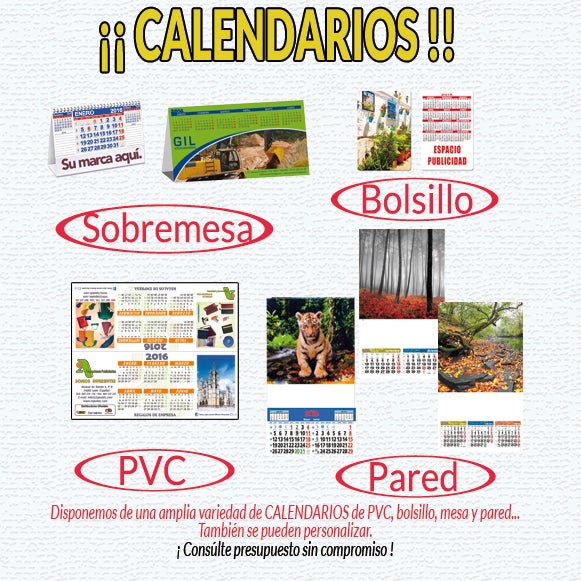 ¡2A - CALENDARIOS 2016! Uno de los reclamos publicitarios con más adeptos y con una de las mejores relaciones entre calidad-precio-alcance además de ser altamente efectivo y rentable.