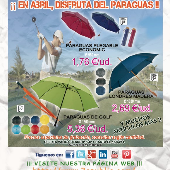 ¡¡Oferta quincenal PARAGUAS!!. Para más información, no dude en llamarnos. #regalosdeempresa #leonesp #bierzo #comunicacion #merchandising #paraguas #golf #umbrella