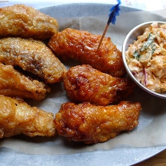 One of Robert Sietsema's top cheap eats: the wings ($7.81 for six pieces, or sometimes seven) are big and meaty and glazed, and constitute perfect stoner food.