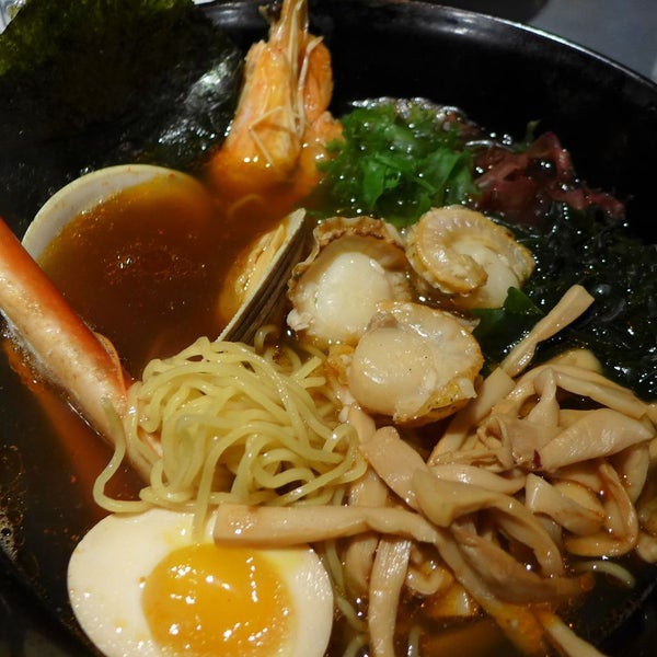 Shinobi Ramen: A seven-hour shoyu-chicken broth, which spoons up thick and wonderfully slick. It has enough flavor that it totally enlivens the other ingredients, which might be rather dull without it