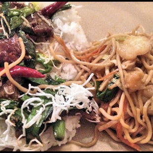 Delivery Collage (Mongolian Beef & Lo Mein w shrimp) - Uptown China Restaurant - Seattle