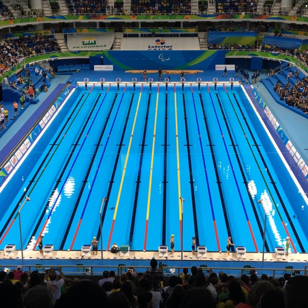 Photo taken at Olympic Aquatics Stadium by Rafael R. on 9/15/2016