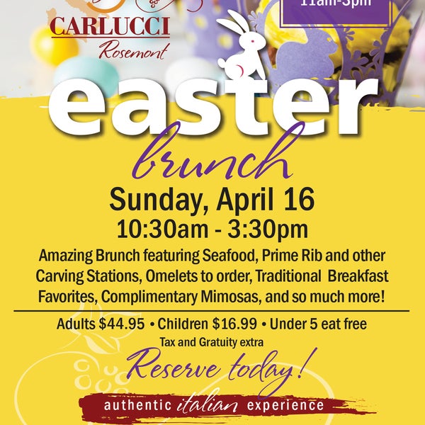 Easter is almost here! Make sure to reserve a table for our amazing Easter Brunch with the Easter Bunny! 847-518-0990