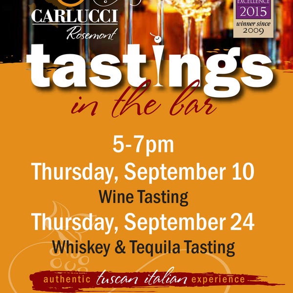 Join us this Thursday for a Whiskey & Tequila Tasting in the Carlucci Bar.