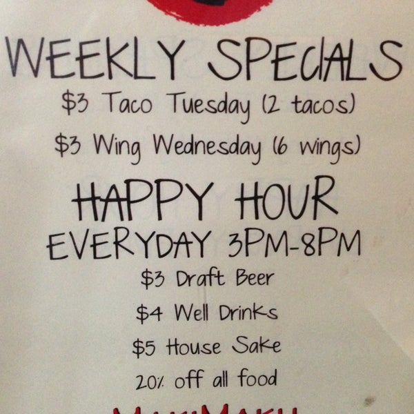 Don't miss the happy hour specials! Every day from 3PM to 8PM!