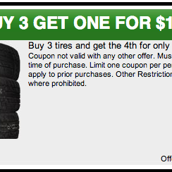 Larry H. Miller Bountiful Parts Special: Buy 3 tires and get the 4th for only $1.00!! Offer ends soon! See website for full details: http://www.bountifulchryslerjeep.com/specials/parts.htm